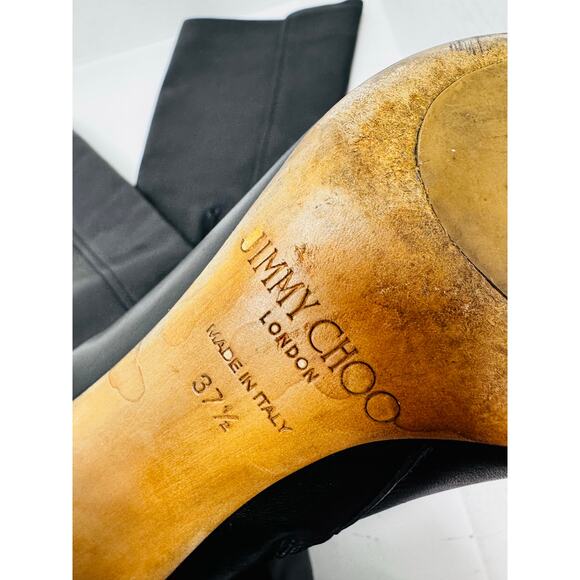 Jimmy Choo Black Darwin 85 Leather Boots Zip Buckle Stiletto sz 37.5 - Picture 8 of 12